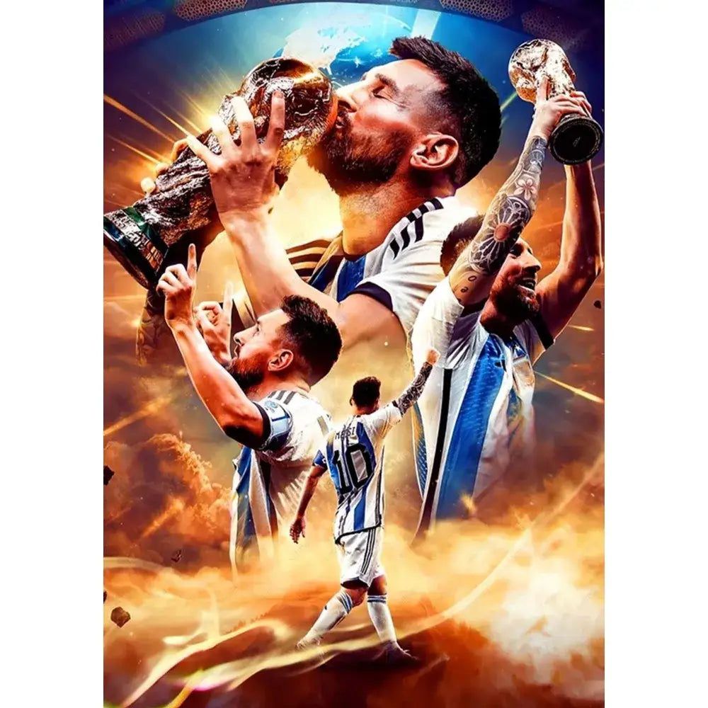 Framed football star m-messi poster golden trophy art bedroom decor
