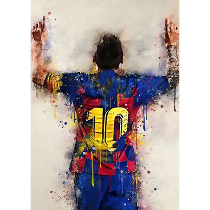 Framed football star m-messi poster golden trophy art bedroom decor