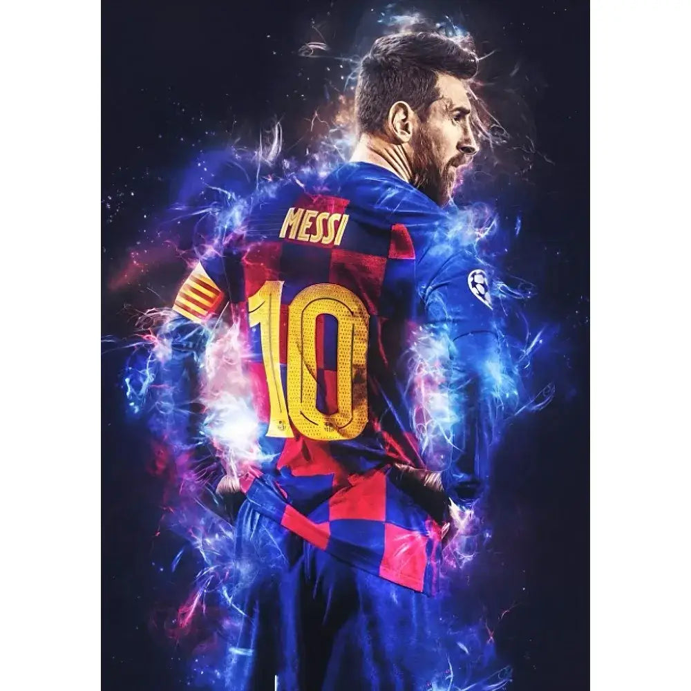 Framed football star m-messi poster golden trophy art bedroom decor