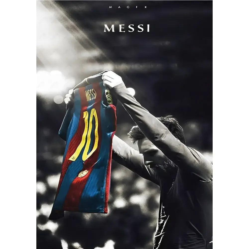 Framed football star m-messi poster golden trophy art bedroom decor