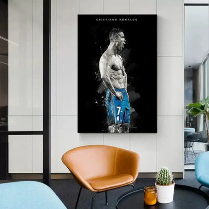 Cristiano ronaldo blue watercolor football star posters bedroom decor