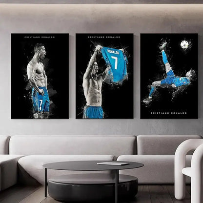 Cristiano ronaldo blue watercolor football star posters bedroom decor