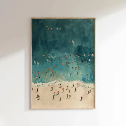 Framed summer people swimming beach wall art living room decor