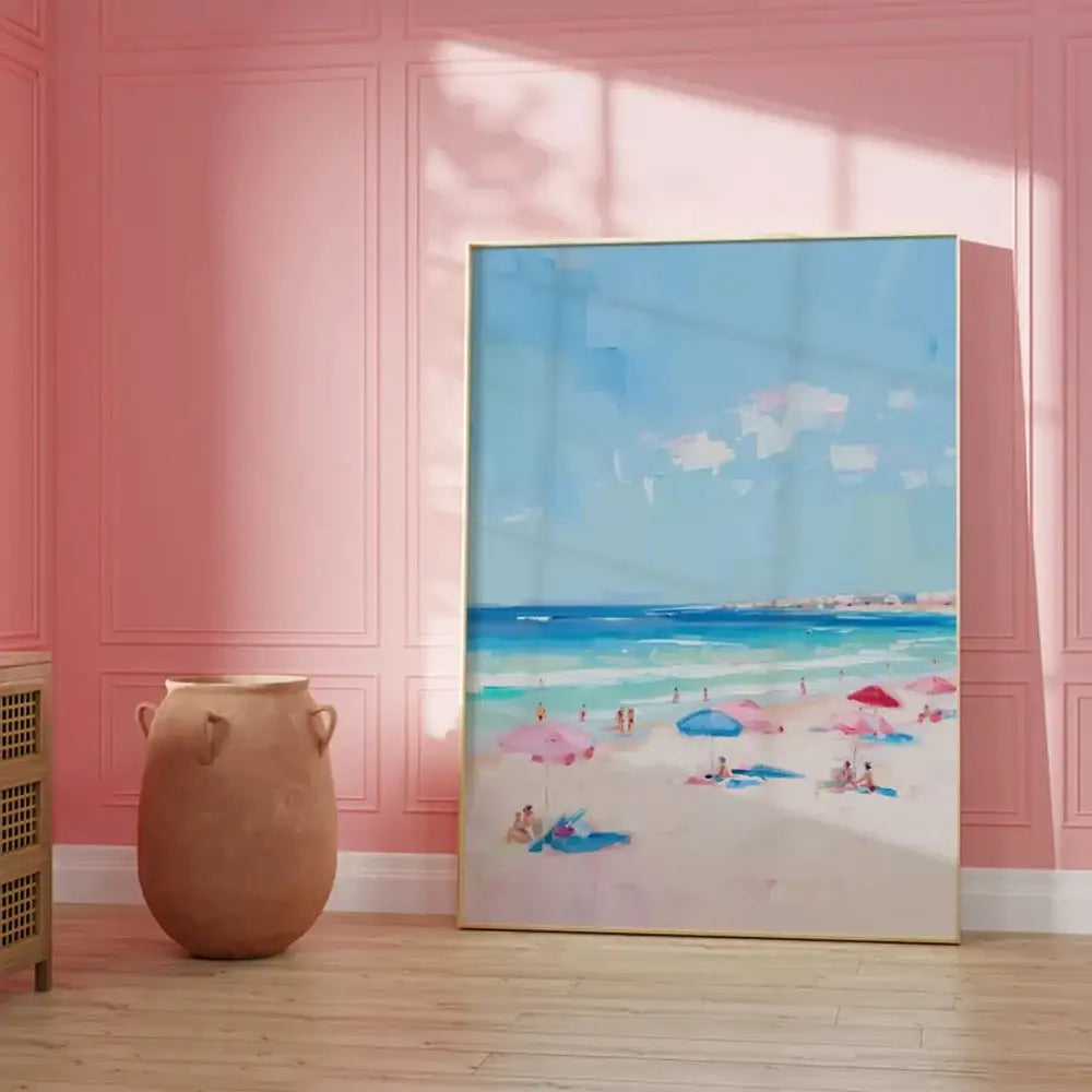 Framed summer people swimming beach wall art living room decor