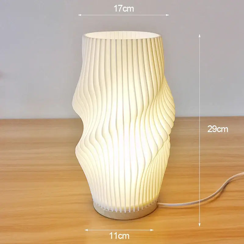 French cream pleated desk lamp for bedroom with wooden base
