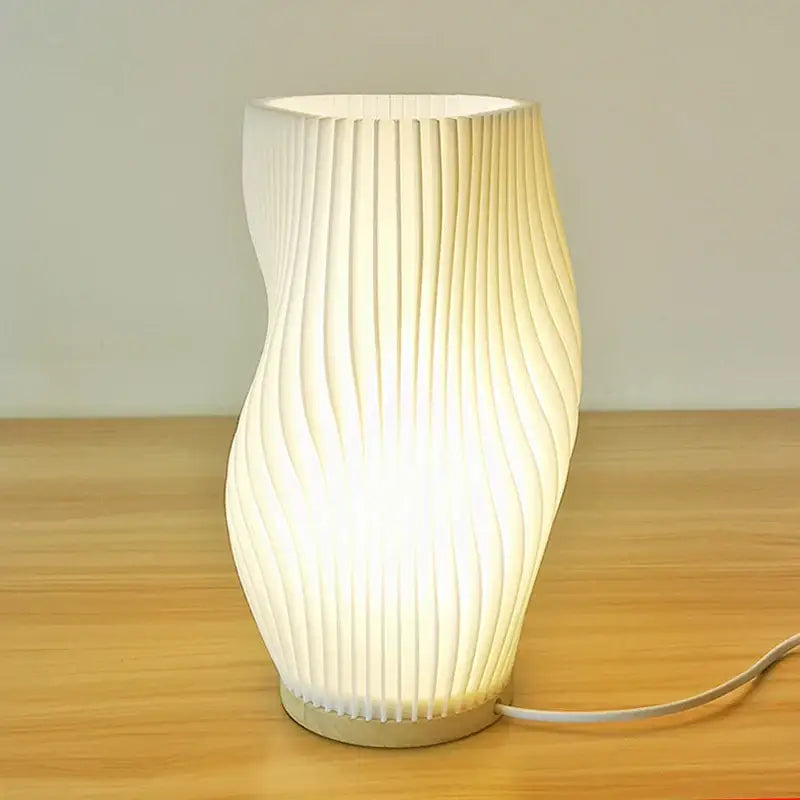 French cream pleated desk lamp for bedroom with wooden base