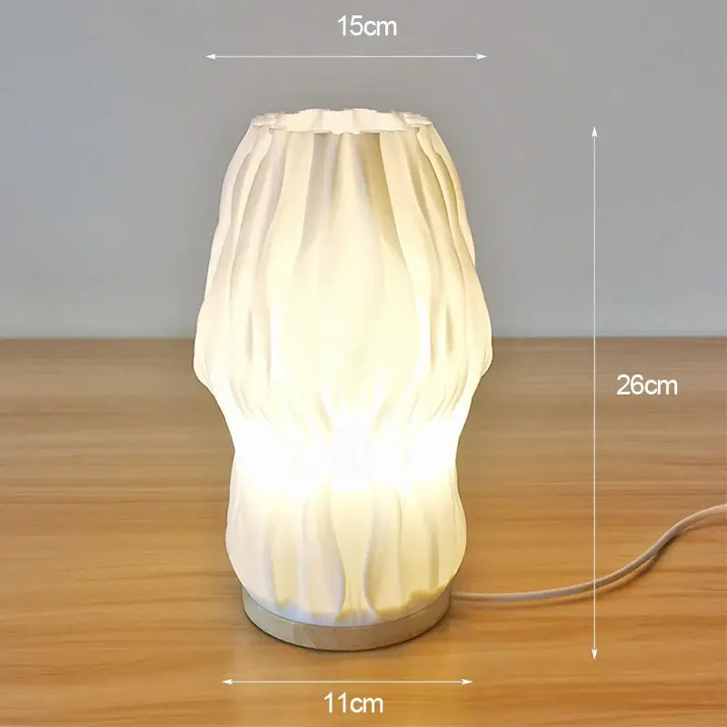 French cream pleated desk lamp for bedroom with wooden base