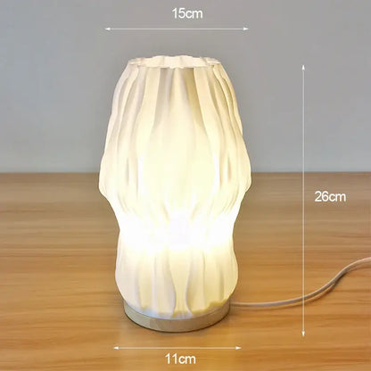 French cream pleated desk lamp for bedroom with wooden base