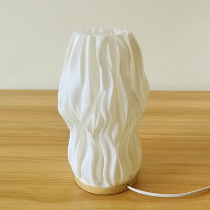 French cream pleated desk lamp for bedroom with wooden base