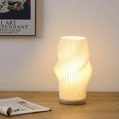 French cream pleated desk lamp for bedroom with wooden base