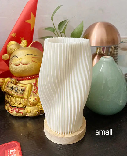 French cream pleated desk lamp for bedroom with wooden base