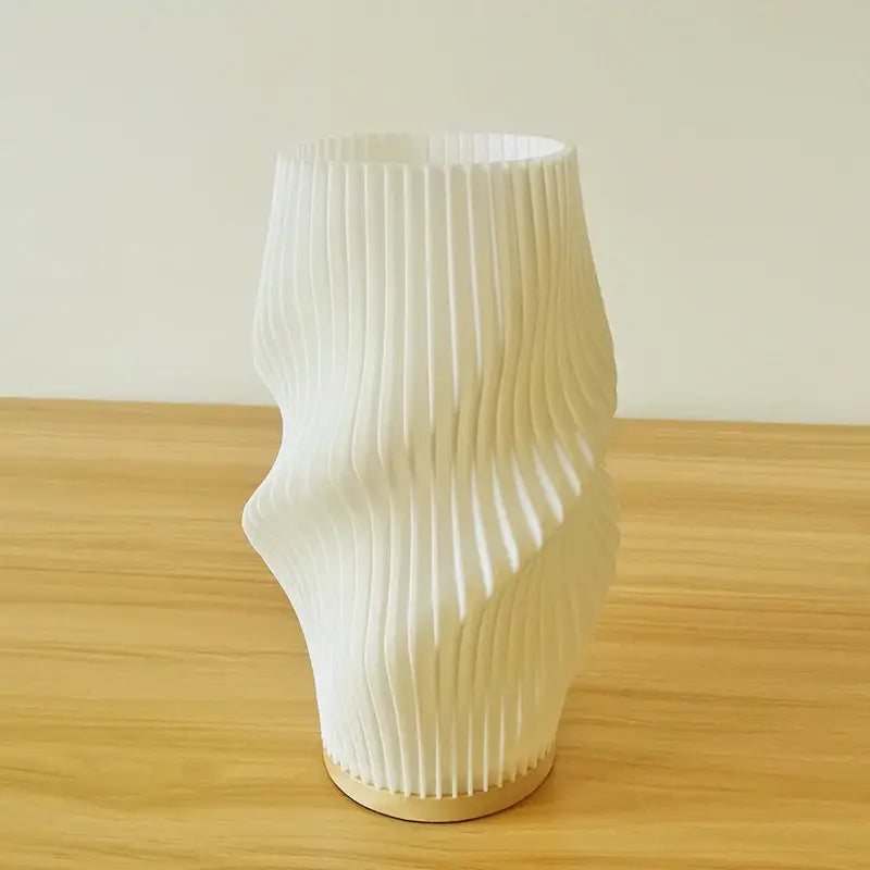 French cream pleated desk lamp for bedroom with wooden base