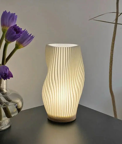 French cream pleated desk lamp for bedroom with wooden base