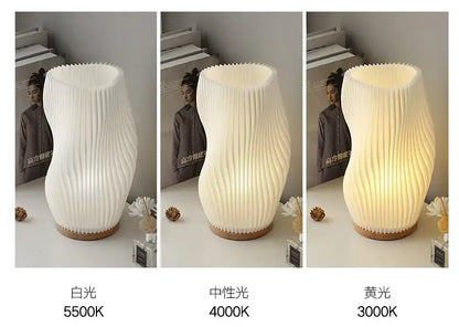 French cream pleated desk lamp for bedroom with wooden base