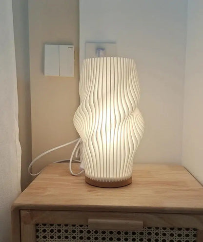 French cream pleated desk lamp for bedroom with wooden base