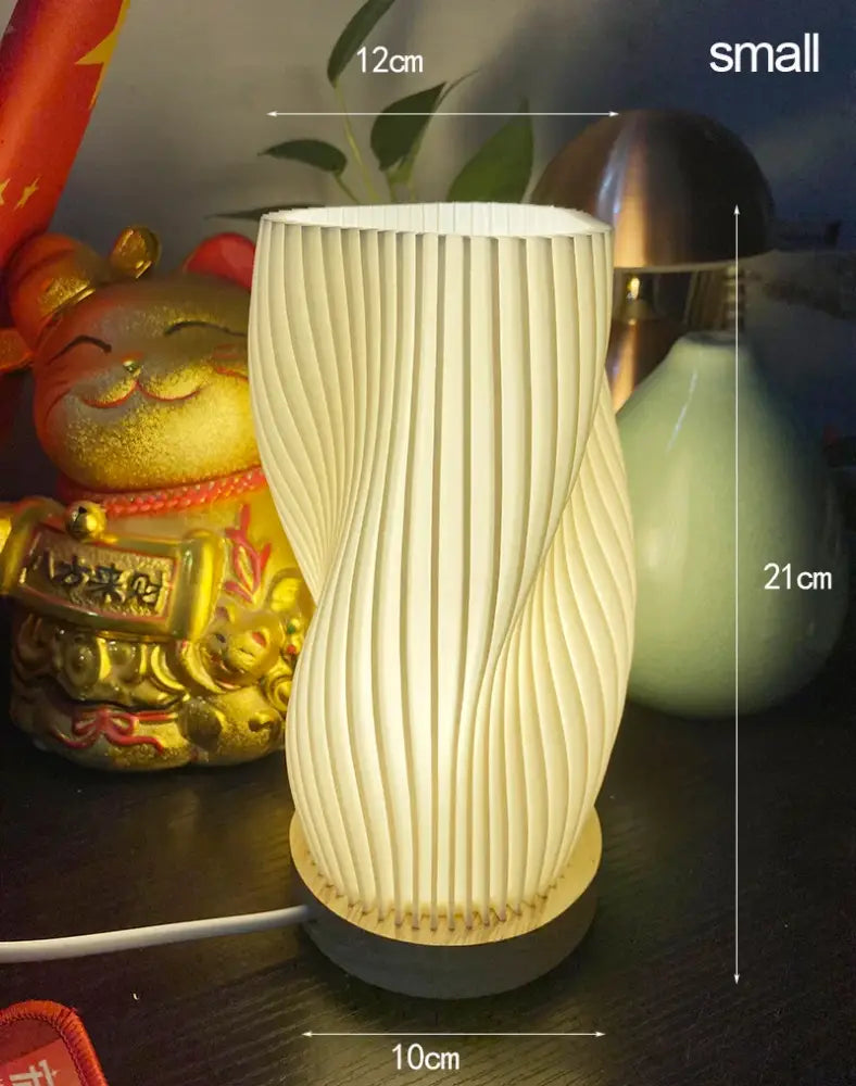 French cream pleated desk lamp for bedroom with wooden base