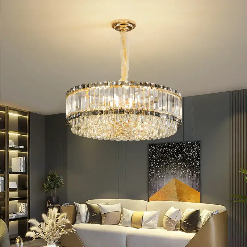 french crystal chandelier living room gold two tier light