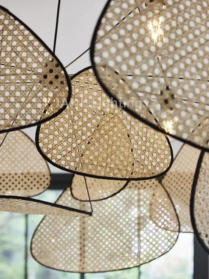 French design natural & tan rattan chandelier dining room pendant light