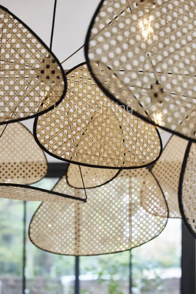 French design natural & tan rattan chandelier dining room pendant light