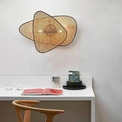 French design natural & tan rattan chandelier dining room pendant light