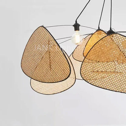 French design natural & tan rattan chandelier dining room pendant light
