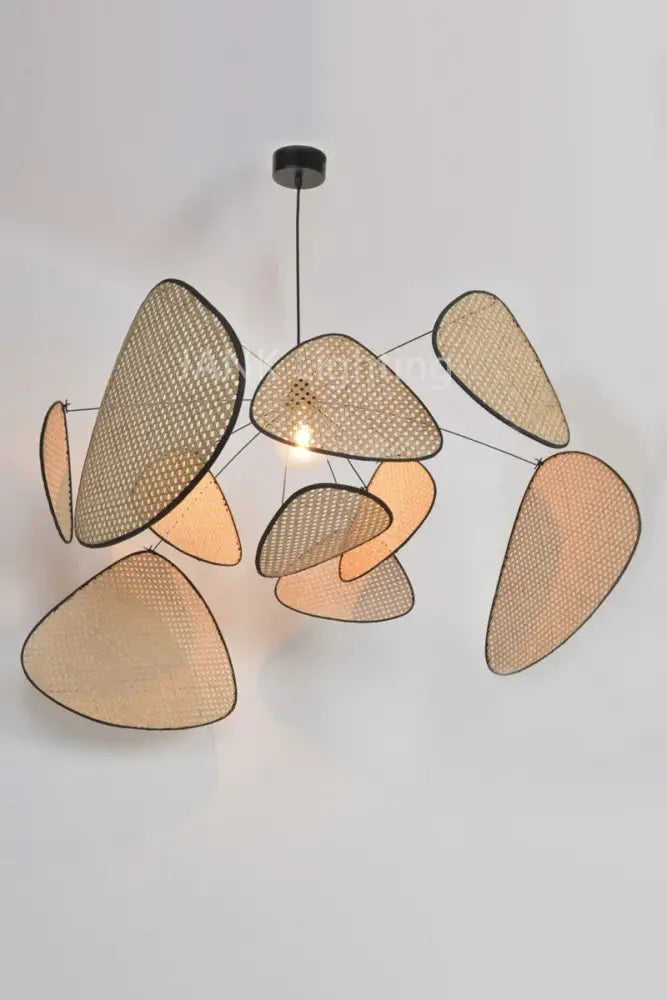 French design natural & tan rattan chandelier dining room pendant light