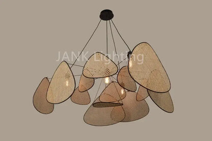 French design natural & tan rattan chandelier dining room pendant light