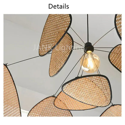 French design natural & tan rattan chandelier dining room pendant light