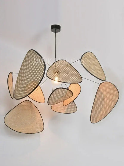 French design natural & tan rattan chandelier dining room pendant light