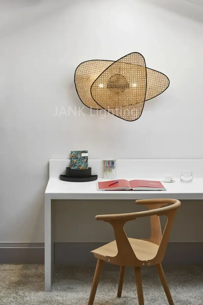 French design natural & tan rattan chandelier dining room pendant light