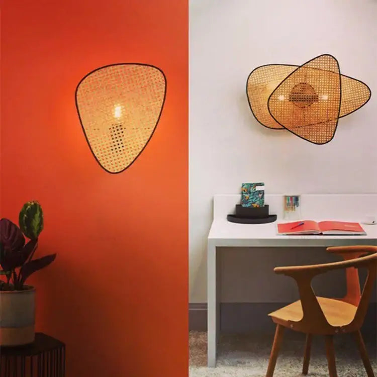 French design natural & tan rattan chandelier dining room pendant light