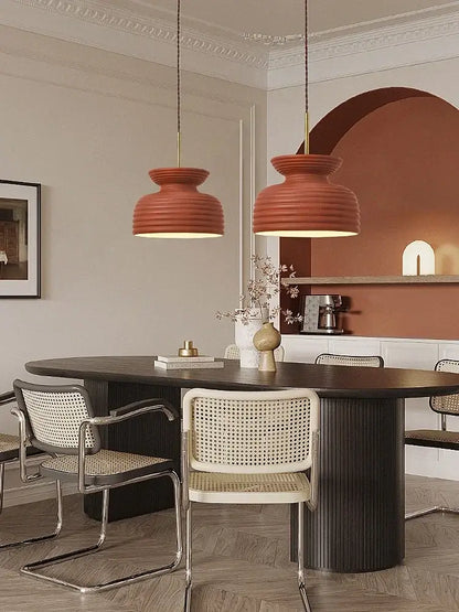 french minimalist off-white ribbed chandelier dining room