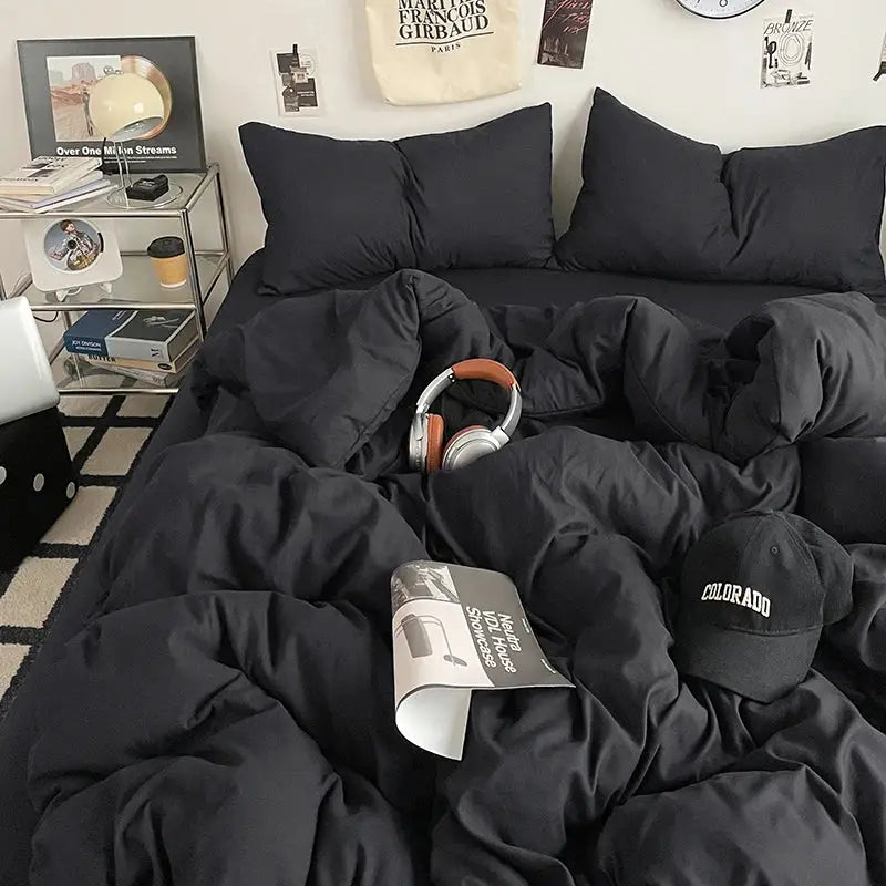 Orange & cream solid color quilt set – bedroom plush comforter
