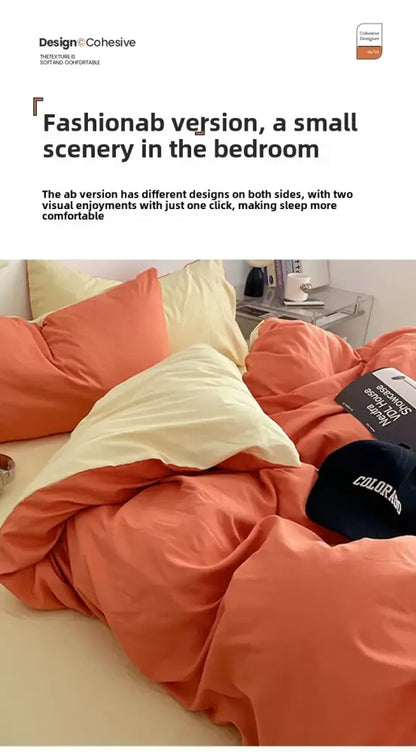 Orange & cream solid color quilt set – bedroom plush comforter