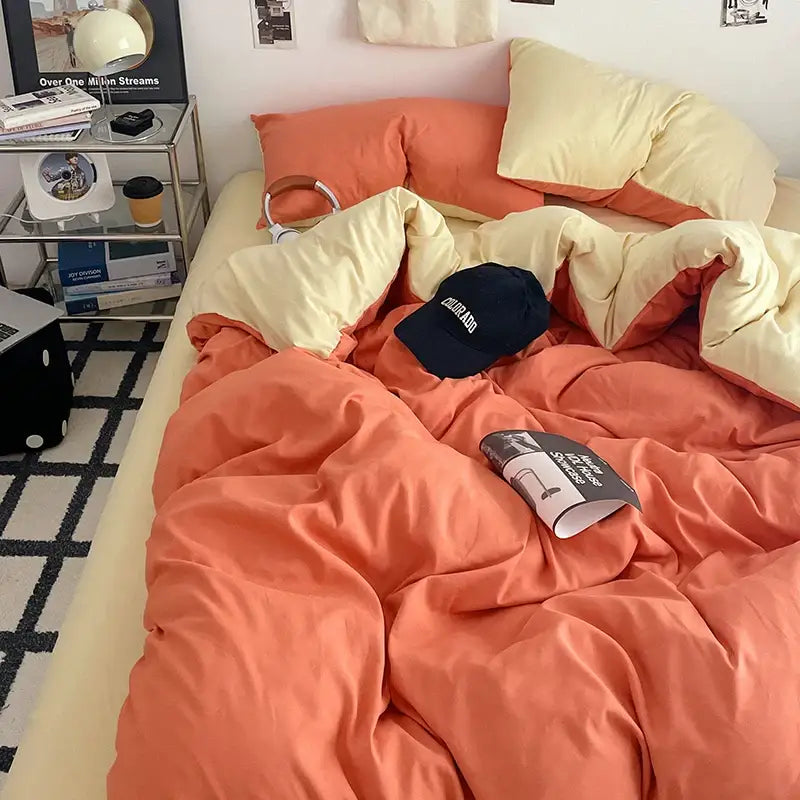 Orange & cream solid color quilt set – bedroom plush comforter
