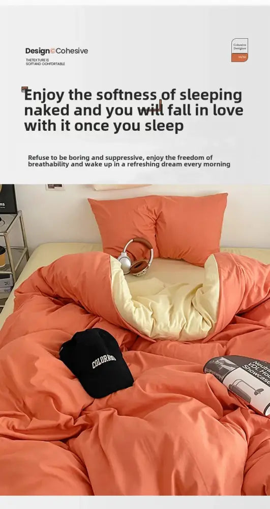 Orange & cream solid color quilt set – bedroom plush comforter