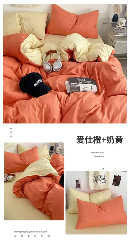 Orange & cream solid color quilt set – bedroom plush comforter