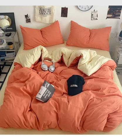 Orange & cream solid color quilt set – bedroom plush comforter