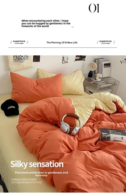 Orange & cream solid color quilt set – bedroom plush comforter