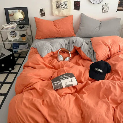 Orange & cream solid color quilt set – bedroom plush comforter