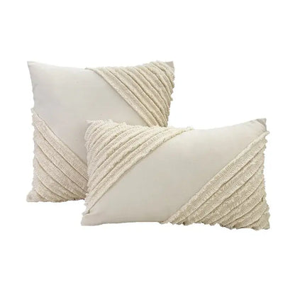 fringed geometry cream embroidered cushion cover living room