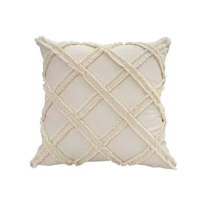 fringed geometry cream embroidered cushion cover living room