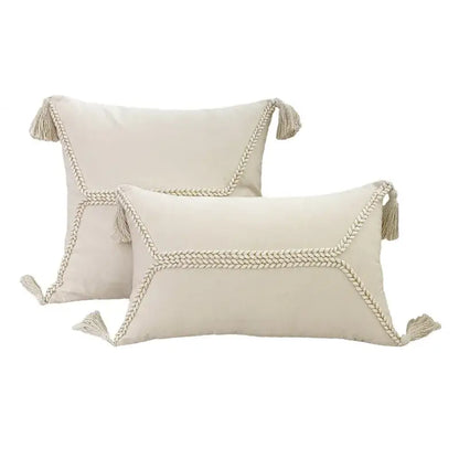 fringed geometry cream embroidered cushion cover living room