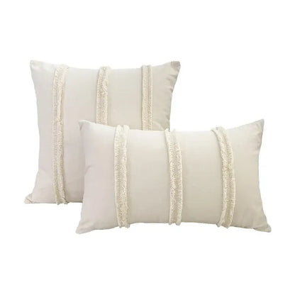fringed geometry cream embroidered cushion cover living room