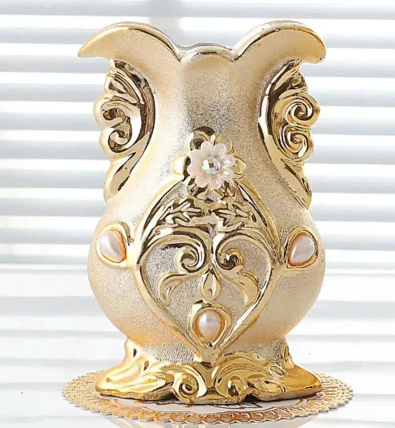 Ornate gold frosted porcelain flower vase set living room decor