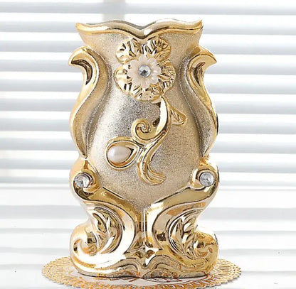 Ornate gold frosted porcelain flower vase set living room decor