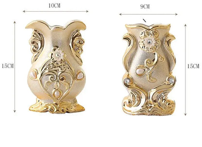 Ornate gold frosted porcelain flower vase set living room decor