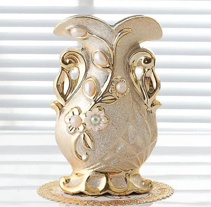 Ornate gold frosted porcelain flower vase set living room decor