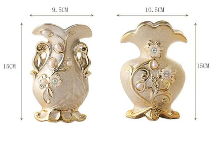 Ornate gold frosted porcelain flower vase set living room decor