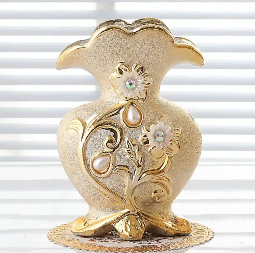 Ornate gold frosted porcelain flower vase set living room decor